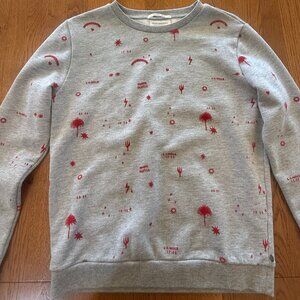 Scotch & Soda Maison Scotch Grey Graphic Sweatshirt Red Print Crewneck